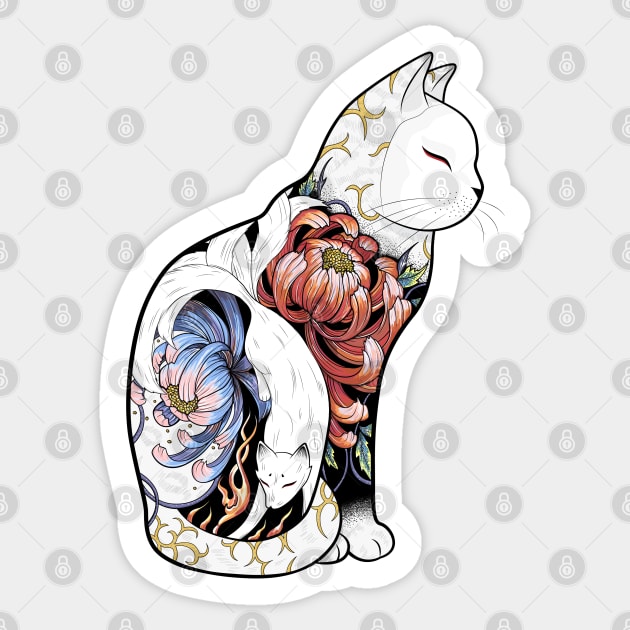 Kitsune Cat Tattoo Sticker by runcatrun